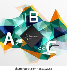 Polygonal triangle abstract background with infographics. Vector 3d mosaic template background for workflow layout, diagram, number options or web design