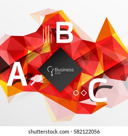 Polygonal triangle abstract background with infographics. Vector 3d mosaic template background for workflow layout, diagram, number options or web design