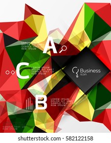 Polygonal triangle abstract background with infographics. Vector 3d mosaic template background for workflow layout, diagram, number options or web design