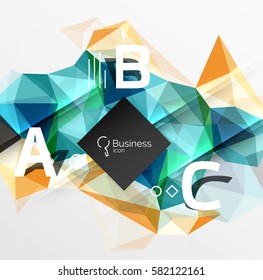 Polygonal triangle abstract background with infographics. Vector 3d mosaic template background for workflow layout, diagram, number options or web design