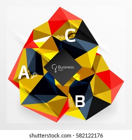 Polygonal triangle abstract background with infographics. Vector 3d mosaic template background for workflow layout, diagram, number options or web design