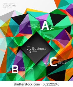 Polygonal triangle abstract background with infographics. Vector 3d mosaic template background for workflow layout, diagram, number options or web design