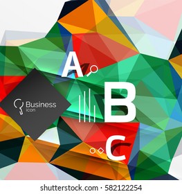 Polygonal triangle abstract background with infographics. Vector 3d mosaic template background for workflow layout, diagram, number options or web design