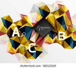 Polygonal triangle abstract background with infographics. Vector 3d mosaic template background for workflow layout, diagram, number options or web design