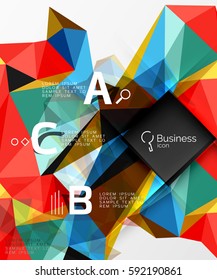 Polygonal triangle abstract background with infographics. Vector 3d mosaic template background for workflow layout, diagram, number options or web design