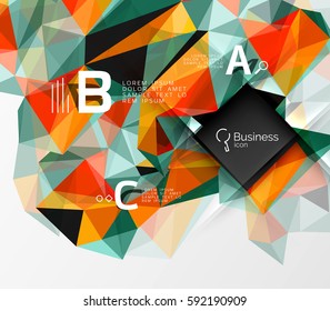 Fondo abstracto de triángulo poligonal con infografía. Fondo de plantilla de mosaico vectorial 3d para diseño de flujo de trabajo, diagrama, opciones de número o diseño web