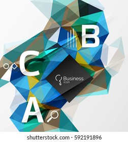 Polygonal triangle abstract background with infographics. Vector 3d mosaic template background for workflow layout, diagram, number options or web design