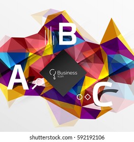 Polygonal triangle abstract background with infographics. Vector 3d mosaic template background for workflow layout, diagram, number options or web design