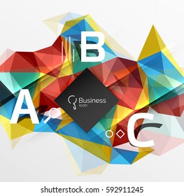 Polygonal triangle abstract background with infographics. Vector 3d mosaic template background for workflow layout, diagram, number options or web design