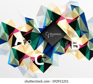 Polygonal triangle abstract background with infographics. Vector 3d mosaic template background for workflow layout, diagram, number options or web design
