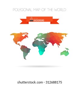 Polygonal triangle background with map of the world