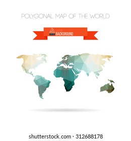 Polygonal triangle background with map of the world