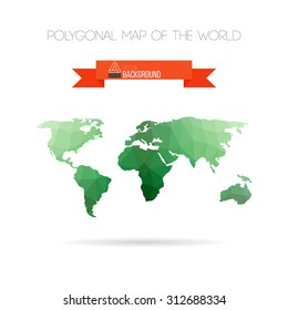 Polygonal triangle background with map of the world