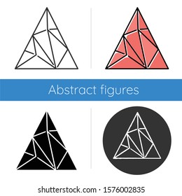 Polygonal triangle icon. Geometric figure. Fractal structure. Triangular decorative element. Solid abstract shape. Isometric form. Flat design, linear and color styles. Isolated vector illustrations