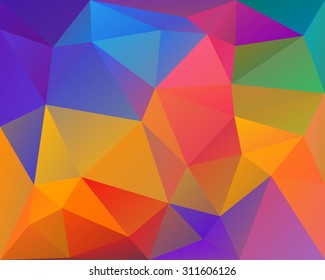 Polygonal triangle rainbow background, orange, red and blue color texture, in vector