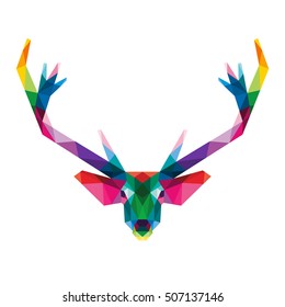 POLYGONAL TRIANGLE REINDEER HEAD POP ART FULL COLOR POLYGON LOGO ICON TEMPLATE