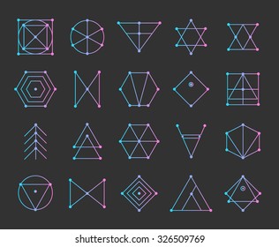 Polygonal triangles, hipster cosmic logo, space icon.