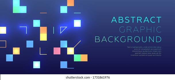 Polygonal triangles and pixel shapes trendy background. Digital data concept with energy glowing elements. Eps10 vector.