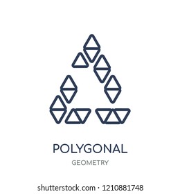 Polygonal triangular recycle linear symbol icon. Polygonal triangular recycle symbol symbol design from Geometry collection. Simple outline element vector illustration on white background.