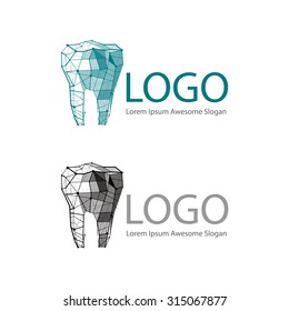 Polygonal triangulation lines logo with tooth health care medical