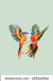 Polygonal tropical birds illustration