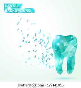 Polygonal turquoise vector tooth. Dental background in origami style.