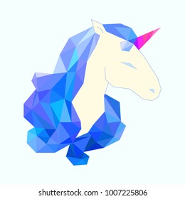 Polygonal unicorn head illustration. Unicorn head low poly vector design. Vector illustration.