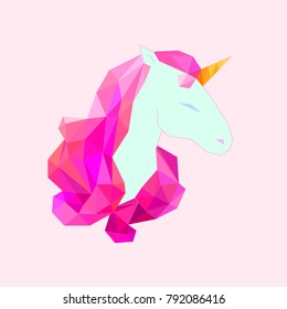 Polygonal unicorn head illustration. Unicorn head low poly vector design. Vector illustration.