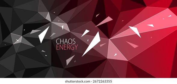 Vetor poligonal de fundo abstrato, 3D baixo poli estrutura de superfície quente escura com movimento de caos de partículas de detritos, elementos quebrados dinamismo voador, energia quente.