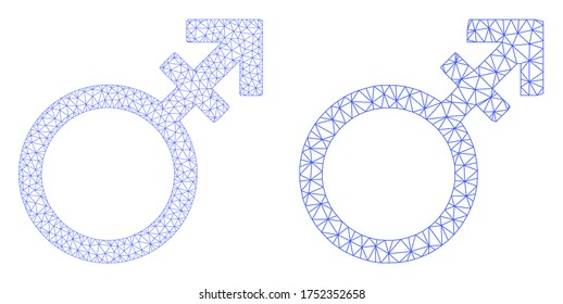 Polygonal vector alternate gender symbol icon. Mesh carcass alternate gender symbol image in lowpoly style with combined triangles, dots and linear items.