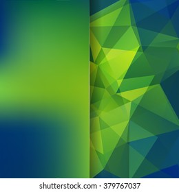 Polygonal vector background.  Blur background. Can be used in cover design, book design, website background. Vector illustration. Green, blue colors. 