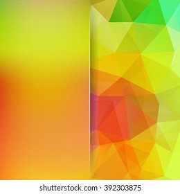 Polygonal vector background.  Blur background. Can be used in cover design, book design, website background. Vector illustration. Yellow, orange, green, red colors. 