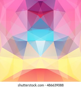 Polygonal vector background.  Can be used in cover design, book design, website background. Vector illustration. Pink, yellow, blue colors. 