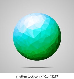 Bola de Vector poligonal. Azul - degradado verde. Bajo diseño de polietileno.