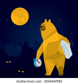polygonal vector bear in a dark forest