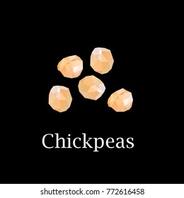 Polygonal vector chickpeas. Uncooked   garbanzo on the black background
