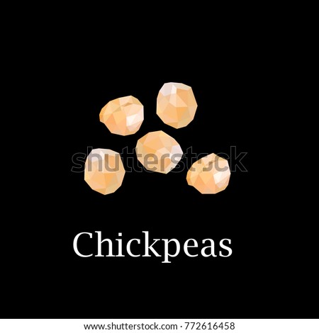 Polygonal vector chickpeas. Uncooked   garbanzo on the black background