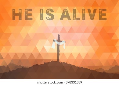 Polygonal vector design. Hand drawn Easter scene with cross. Jesus Christ. Crucifixion. Vector watercolor illustration.