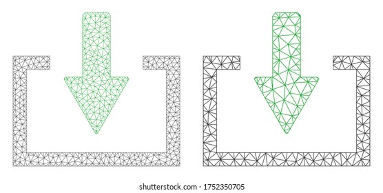 Polygonal vector download icon. Polygonal carcass download image in low poly style with combined triangles, dots and linear items. Mesh illustration of triangulated download, on a white background.