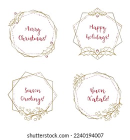 Polygonal vector frames. Christmas floral decoration.