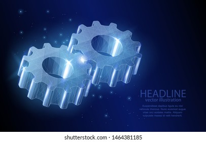 Polygonal vector gear illustration, on a dark blue background is a symbol of teamwork, friendship and interaction in business or sport.
