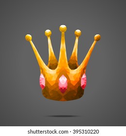 Polygonal vector Gold crown with precious stones. Low poly design. Side light source.
