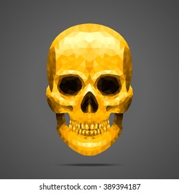 Polygonal vector gold skull. Low poly design. 