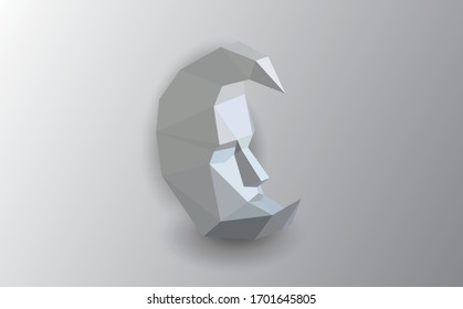 Polygonal vector gray moon. Low poly design.