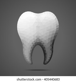 Polygonal vector gray tooth. Side light source. Low poly design.