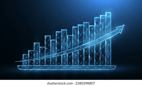 Polygonale Vektorgrafik analytischer Grafiken auf dunkelblauem Hintergrund.