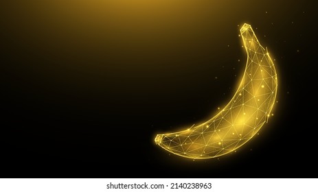 Polygonal vector illustration of a banana on a dark background. Fruit in low poly style.