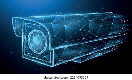 Polygonal vector illustration of CCTV Camera, Videocam or security camera on dark blue background