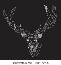 Polygonal vector illustration, polygonal deer grey on black background.