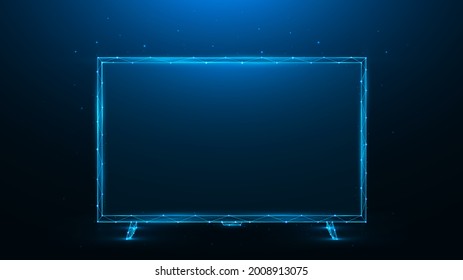 Polygonal vector illustration of led or lcd TV on dark blue background. Modern tv monitor low poly design